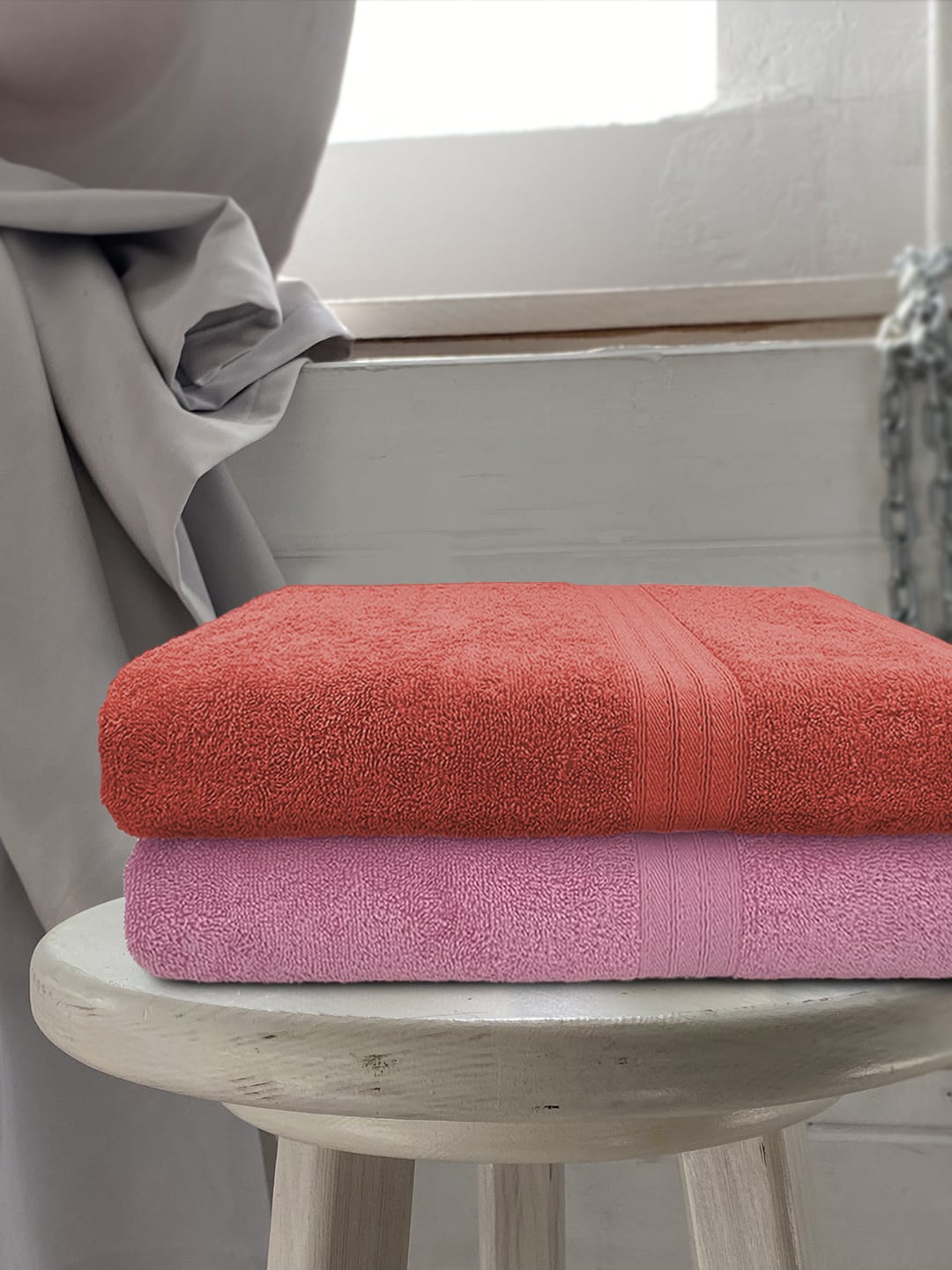 

Aura Set Of 2 Solid Cotton 500 GSM Bath Towels, Rust