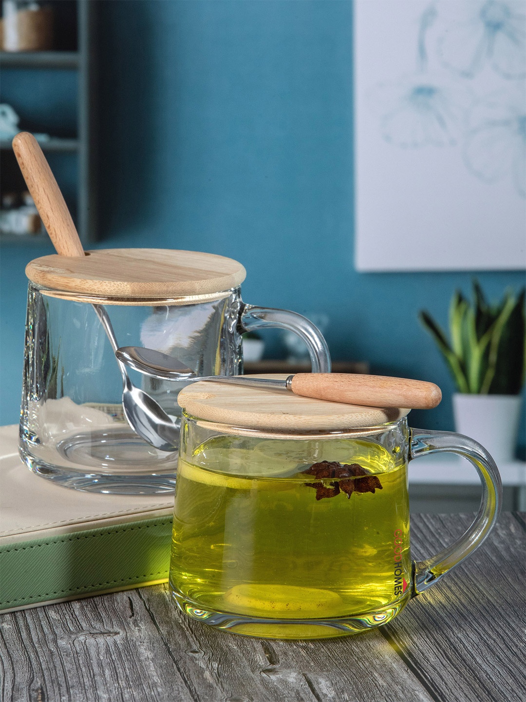 

GOODHOMES Transparent Printed Glass Glossy Mugs Set of Cups and Mugs
