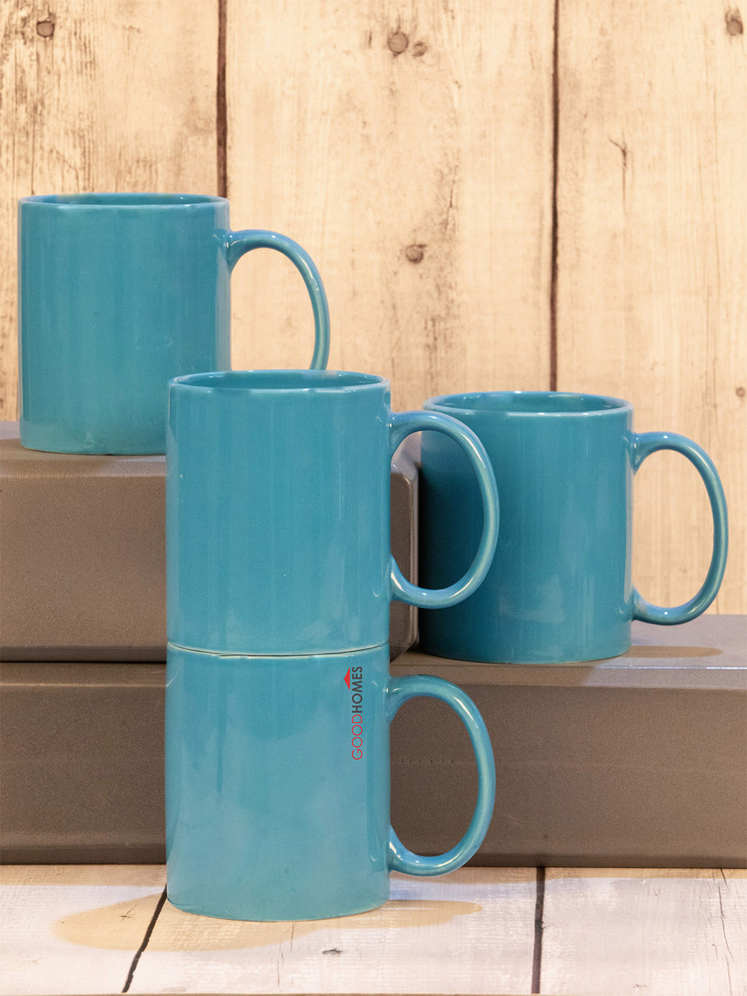 

GOODHOMES Blue Floral Solid Stoneware Glossy Mugs Set of Cups and Mugs