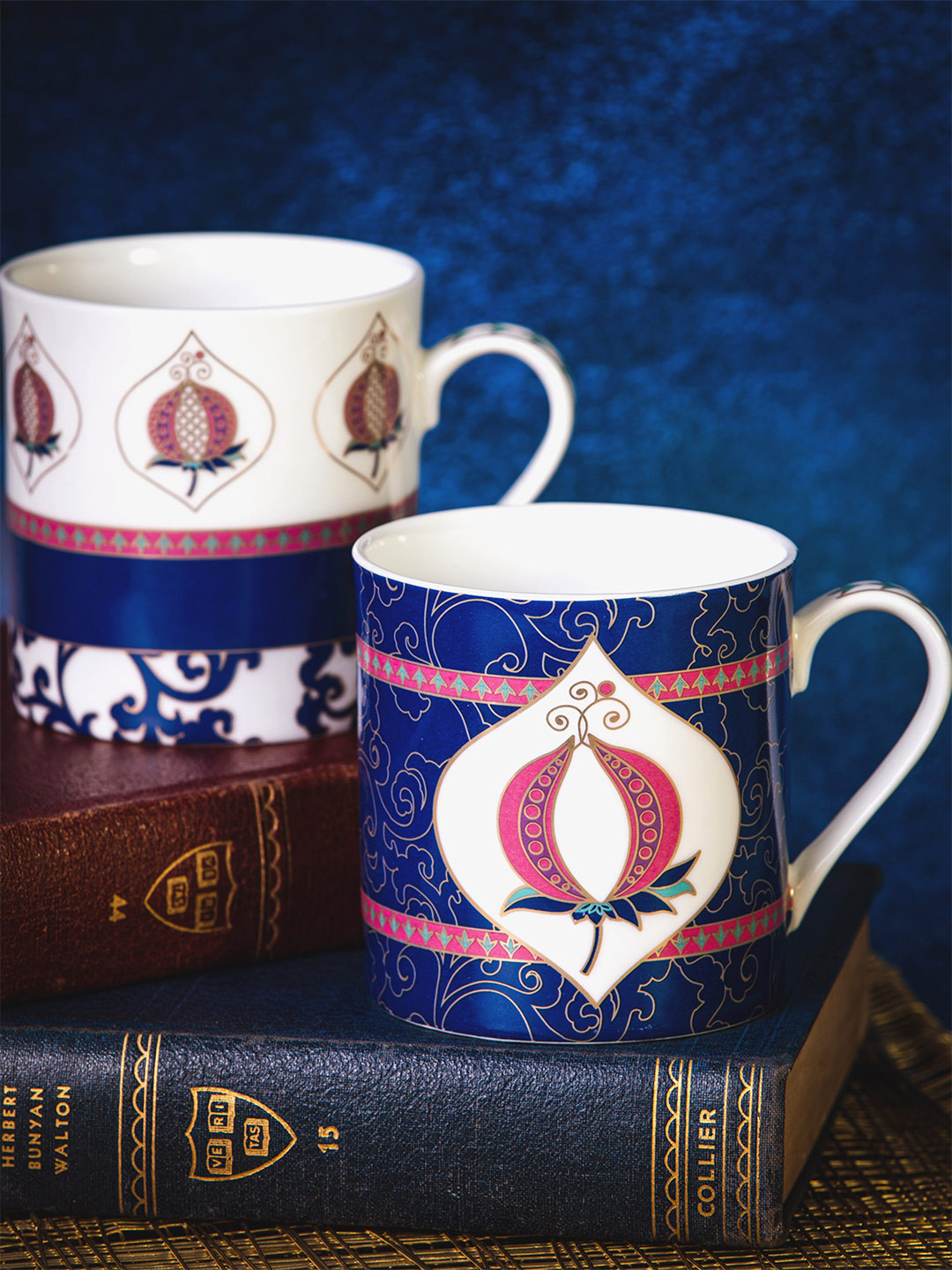 

GOODHOMES Blue & Pink Floral Printed Bone China Glossy Mugs Set of Cups and Mugs