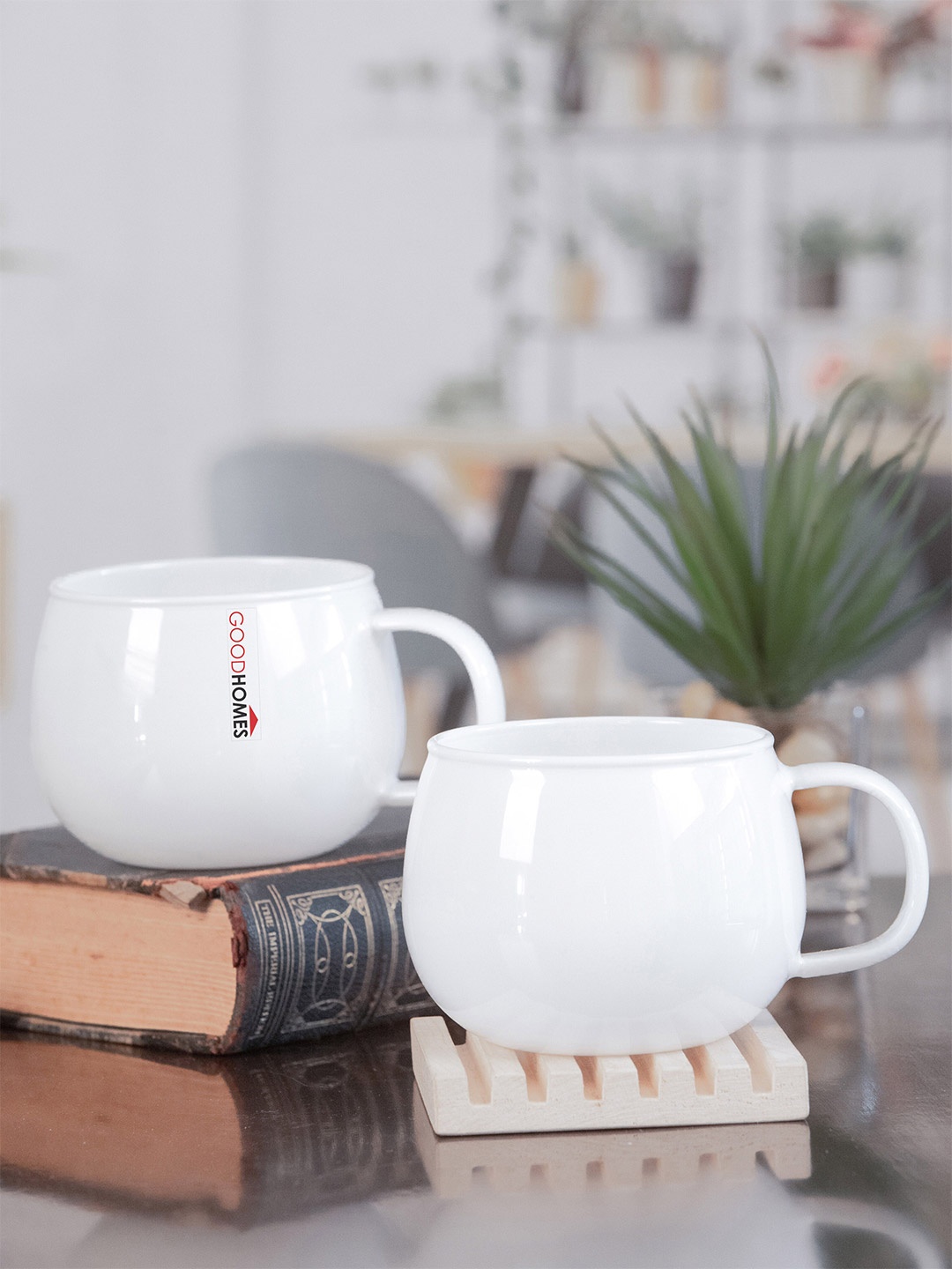 

GOODHOMES White Printed Glass Glossy Mugs Set of Cups and Mugs
