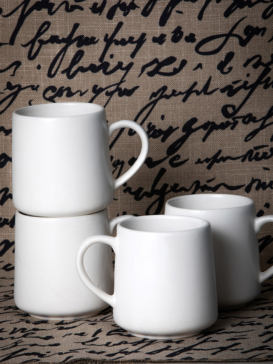 

GOODHOMES White Floral Printed Stoneware Glossy Mugs Set of Cups and Mugs