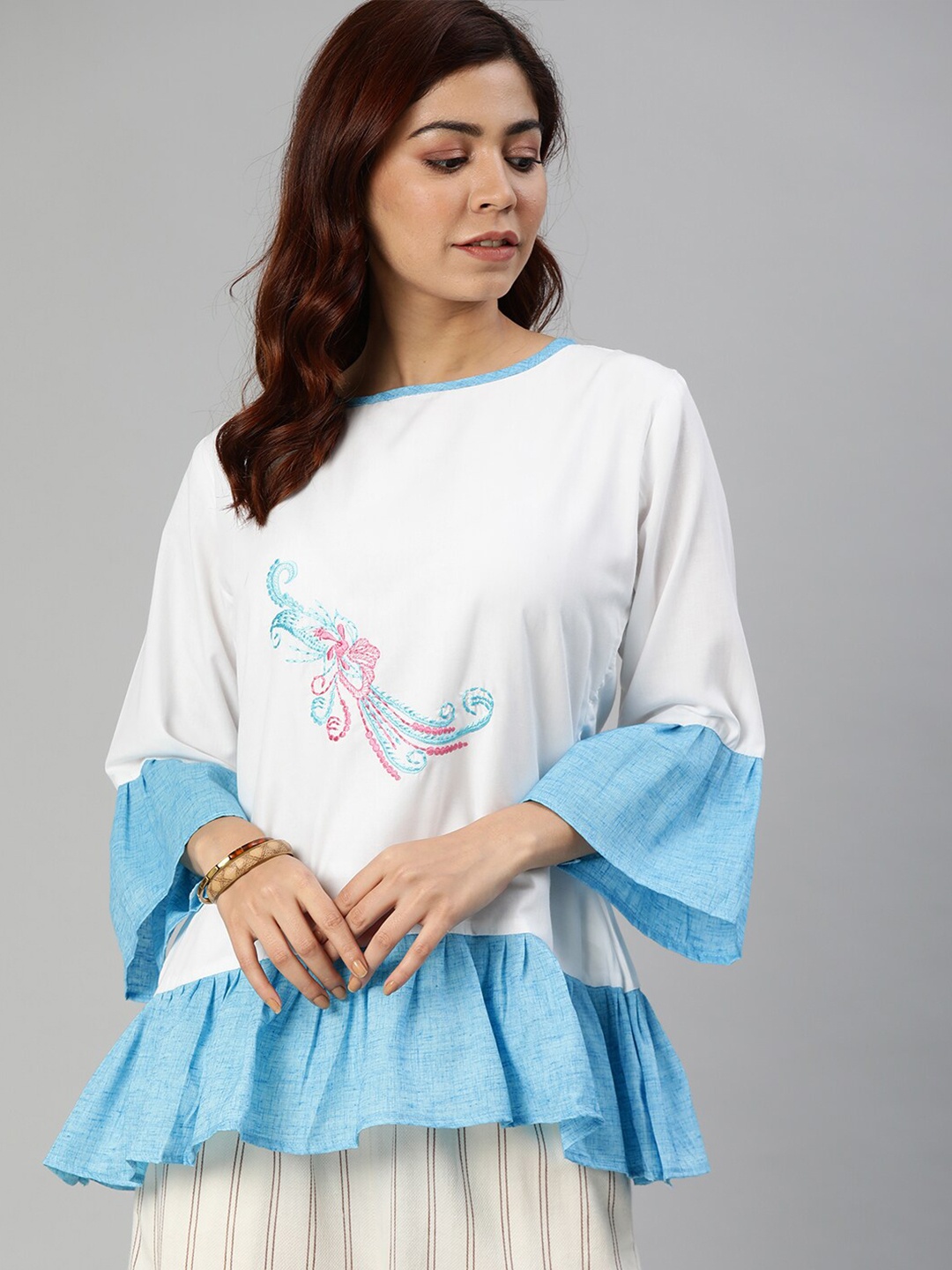 

SHAVYA White & Blue Embroidered Tunic