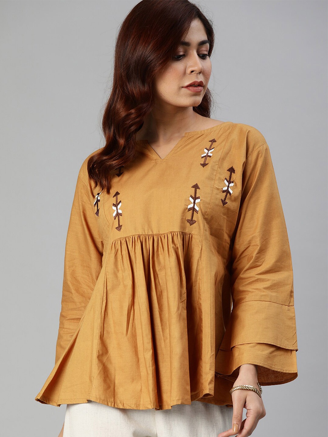 

SHAVYA Mustard & White Embroidered Tunic