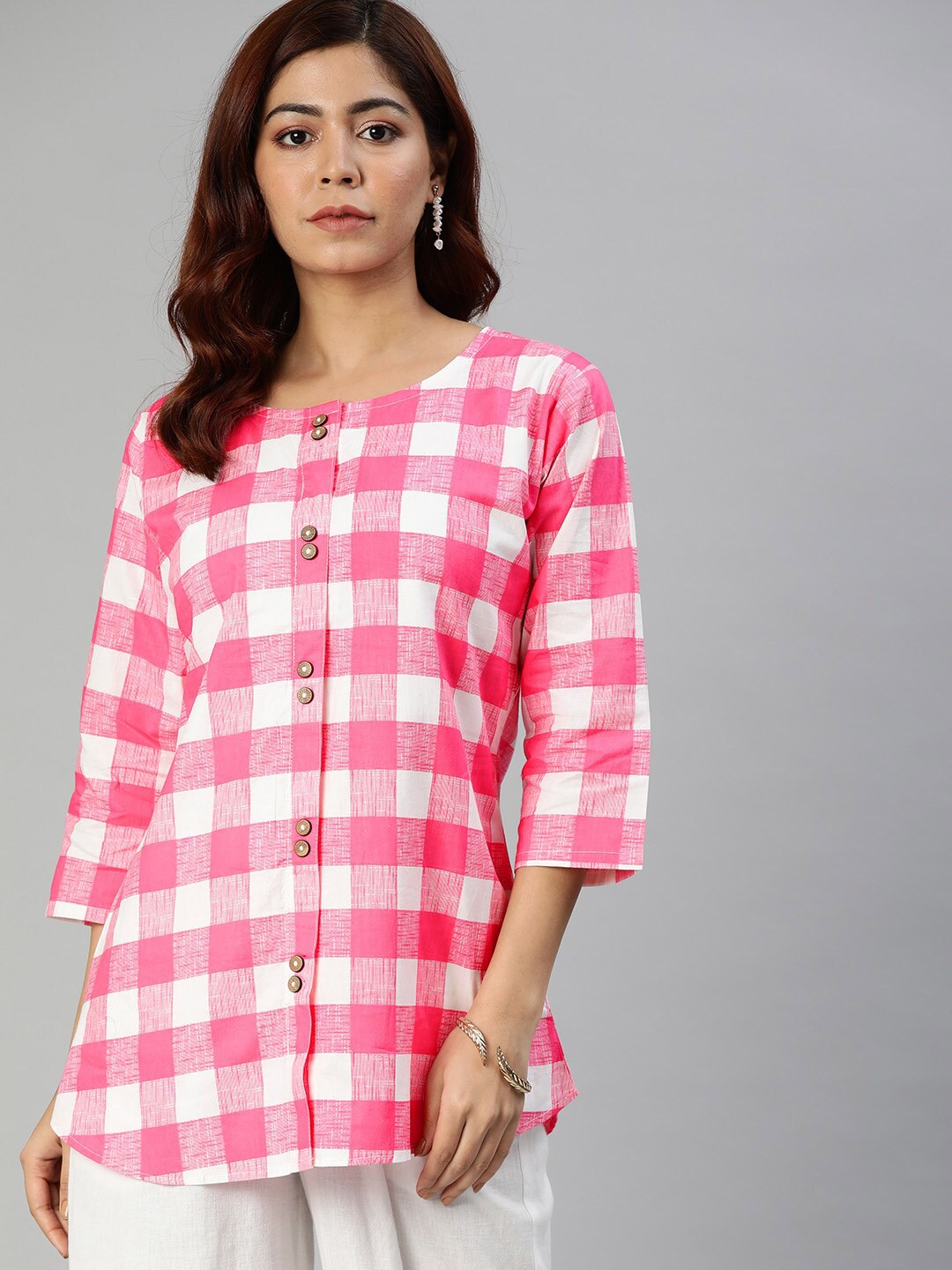 

SHAVYA Pink & White Printed Embellished Tunic