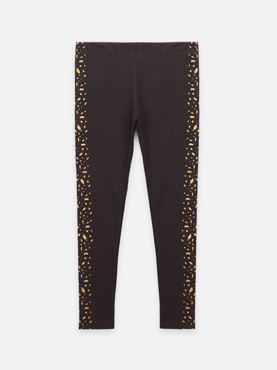 

LilPicks Girls Brown & Gold-Colored Printed Cotton Ankle-Length Leggings
