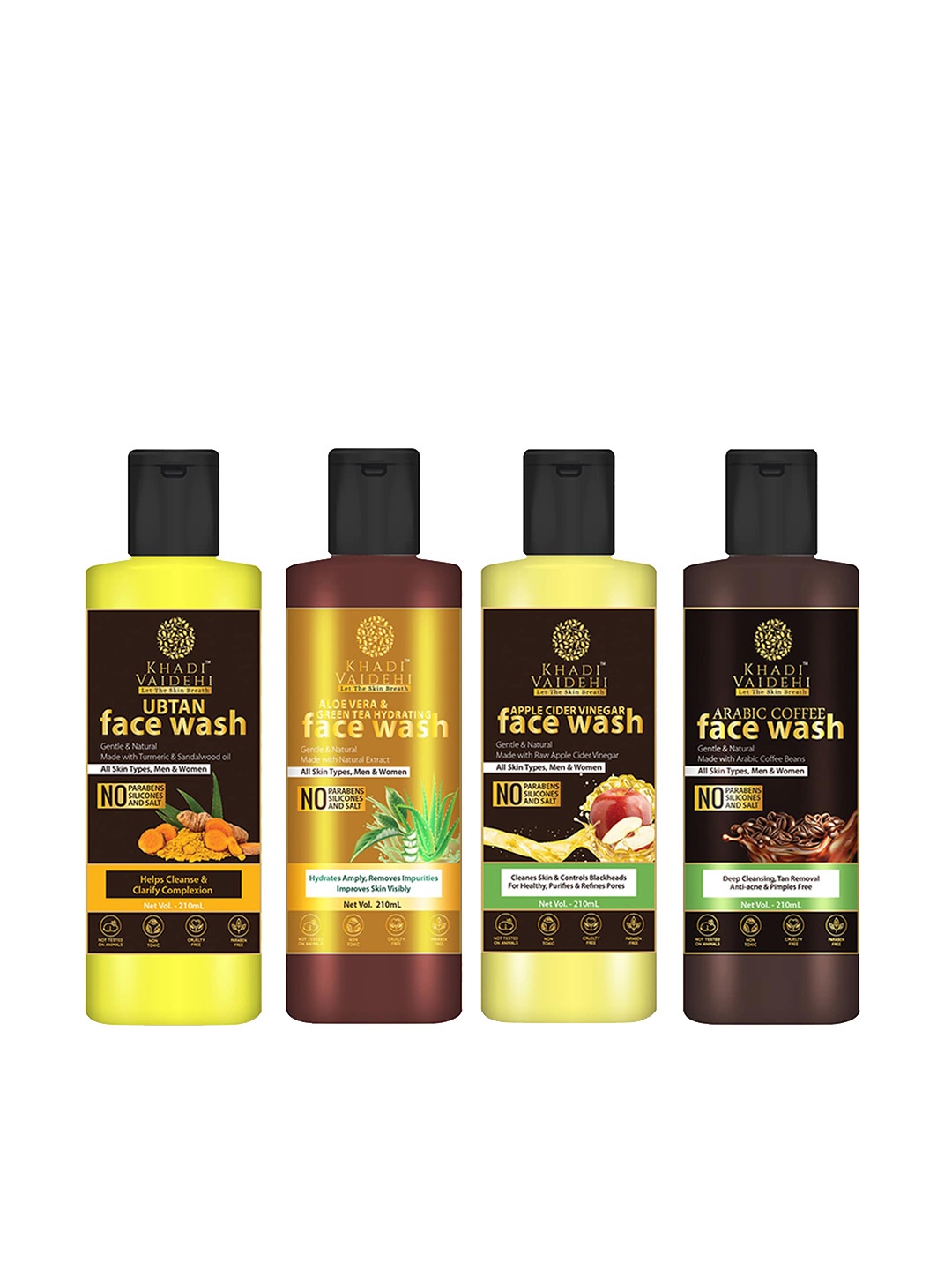 

Khadi Vaidehi Set of 4 Paraben Free Face Wash for All Skin Types - 210 ml Each, Black