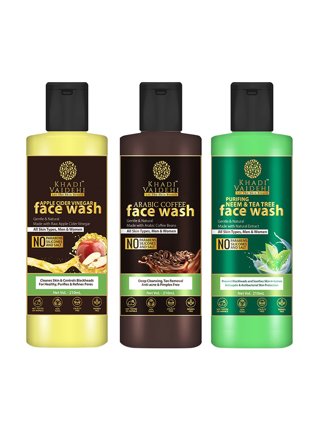 

Khadi Vaidehi Set of 3 Paraben Free Face Wash for All Skin Types - 210 ml Each, Yellow