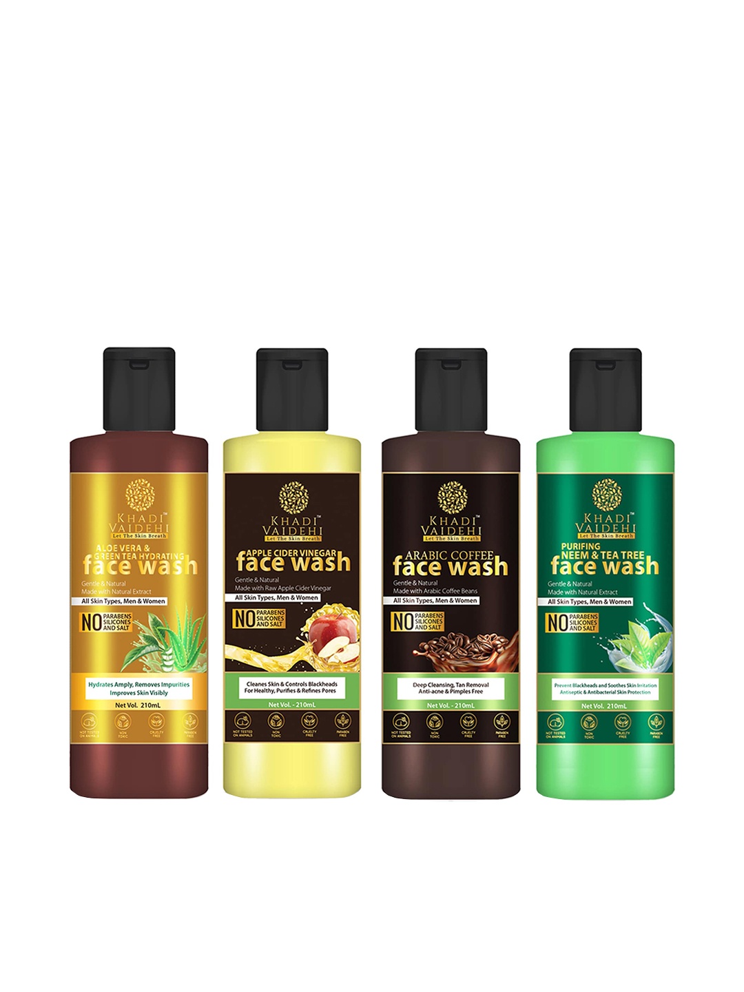 

Khadi Vaidehi Adults Set of 4 Paraben Free Face Wash for All Skin Types - 210 ml Each, Green