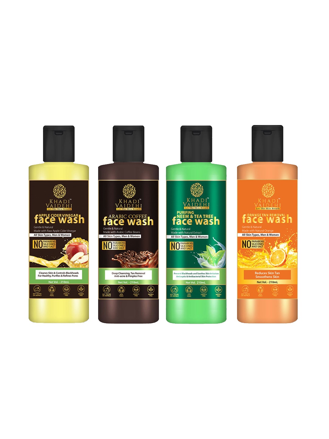 

Khadi Vaidehi Set of 4 Paraben Free Face Wash for All Skin Types - 210 ml Each, Green