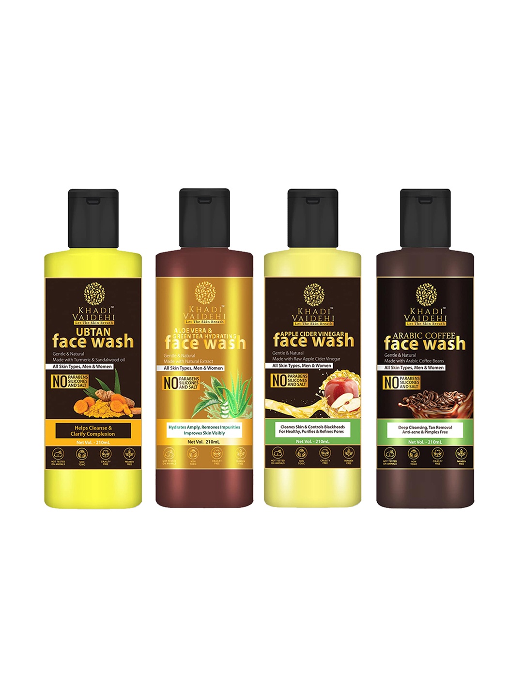 

Khadi Vaidehi Set of 4 Paraben Free Face Wash for All Skin Types - 210 ml Each, Yellow