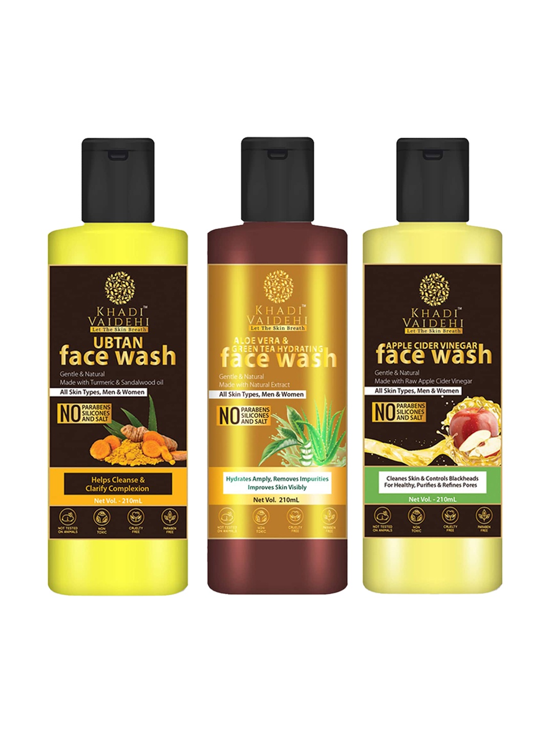 

Khadi Vaidehi Set of 3 Paraben Free Face Wash for All Skin Types - 210 ml Each, Yellow