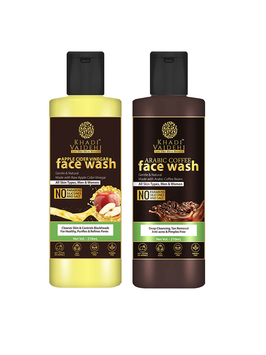 

Khadi Vaidehi Set of Arabic Coffee & Apple Cider Vinegar Face Wash - 210 ml Each, Yellow