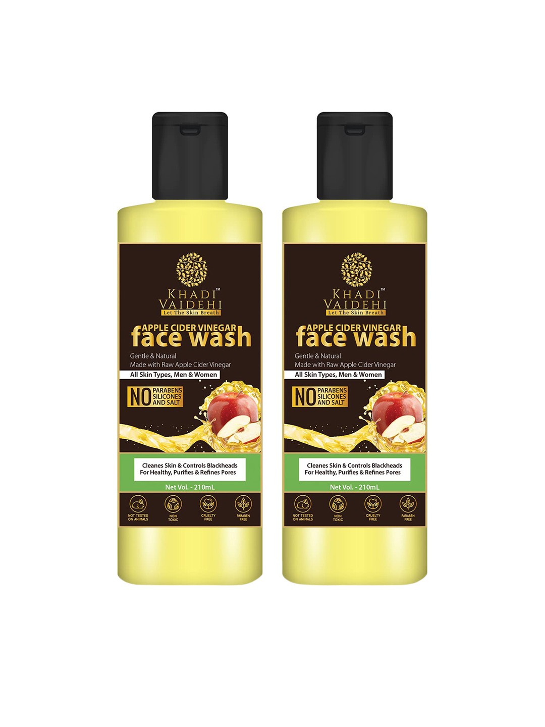 

Khadi Vaidehi Set of 2 Gentle & Natural Apple Cider Vinegar Face Wash - 210 ml Each, Yellow