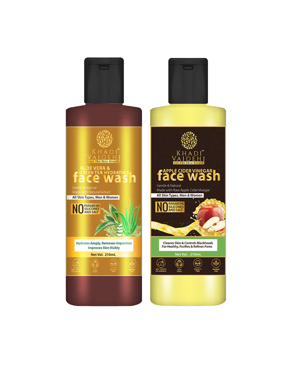 

Khadi Vaidehi Set of Aloe Vera Face Wash & Apple Cider Vinegar Face Wash - 210 ml each, Yellow