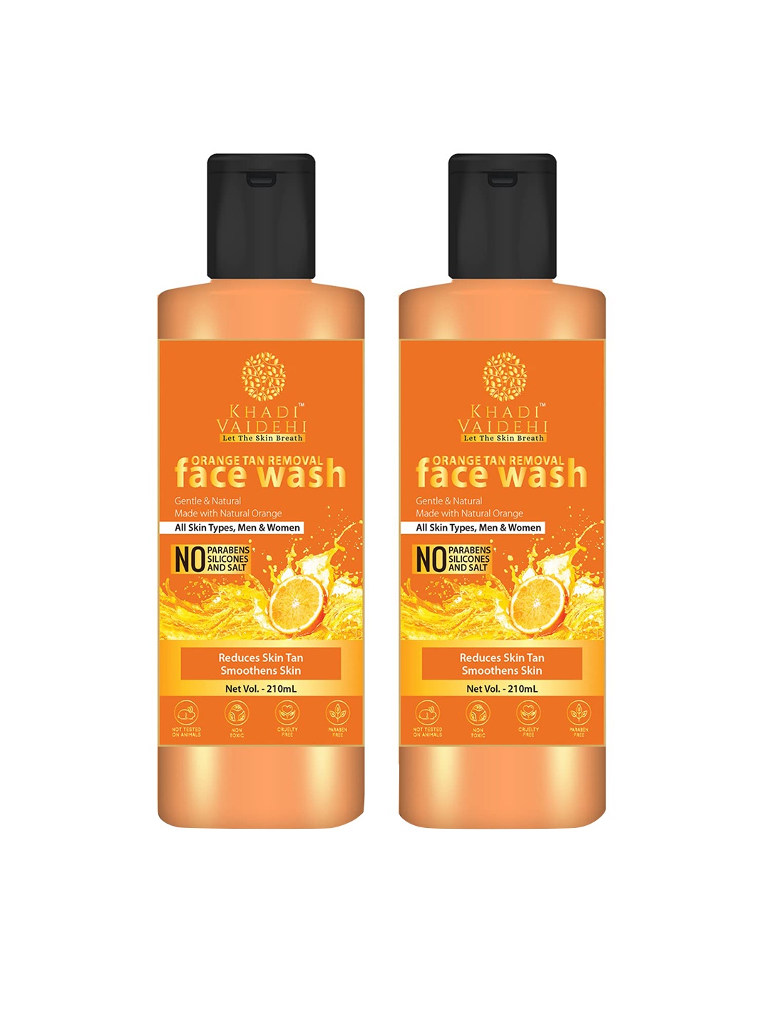 

Khadi Vaidehi Set of 2 Paraben Free Orange Tan Removal Face Wash - 210 ml Each