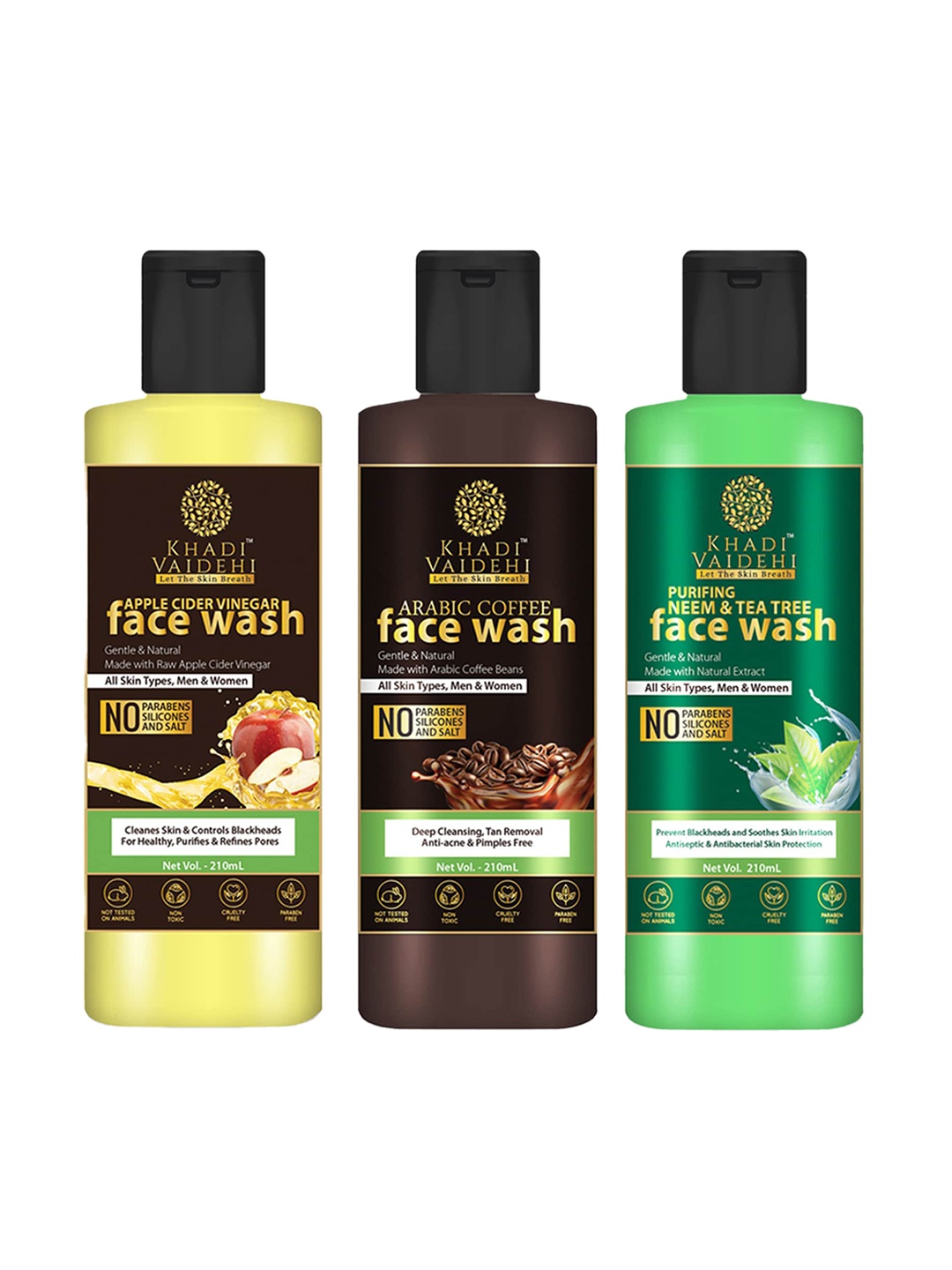 

Khadi Vaidehi Set Of 3 Paraben Free Face Wash for All Skin Types - 210 ml Each, Brown