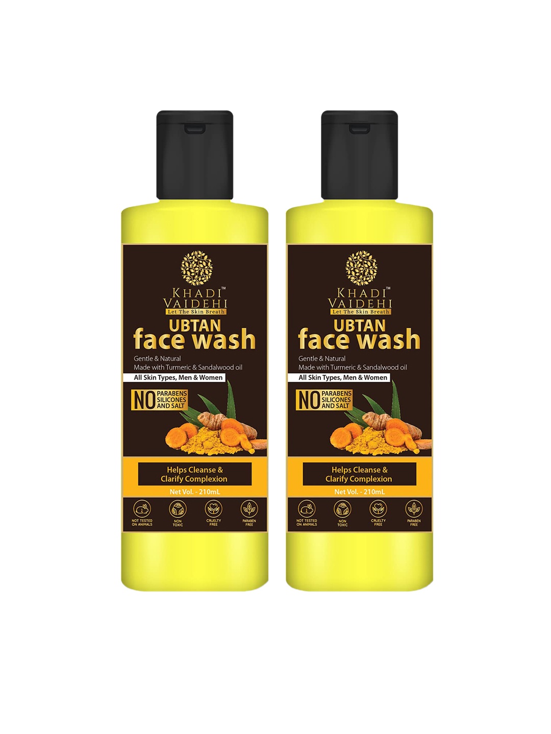 

Khadi Vaidehi Set of 2 Ubtan Face Wash with Turmeric & Sandalwood Oil - 210 ml Each, Yellow