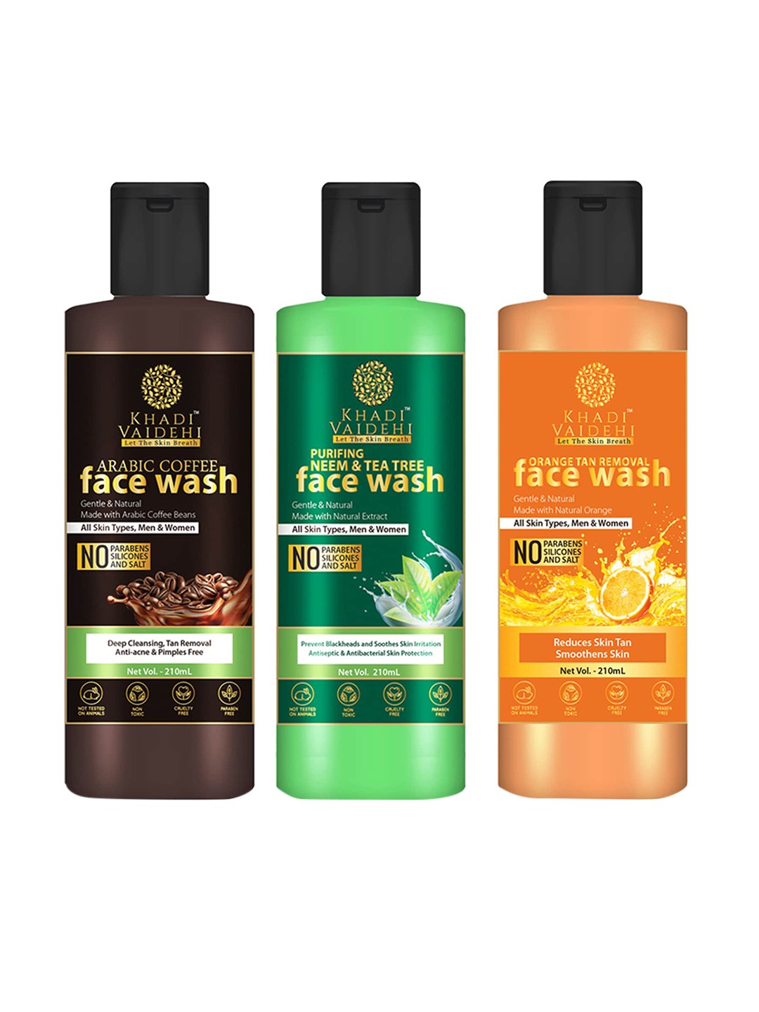 

Khadi Vaidehi Set of 3 Paraben Free Face Wash for All Skin Types - 210 ml Each, Green