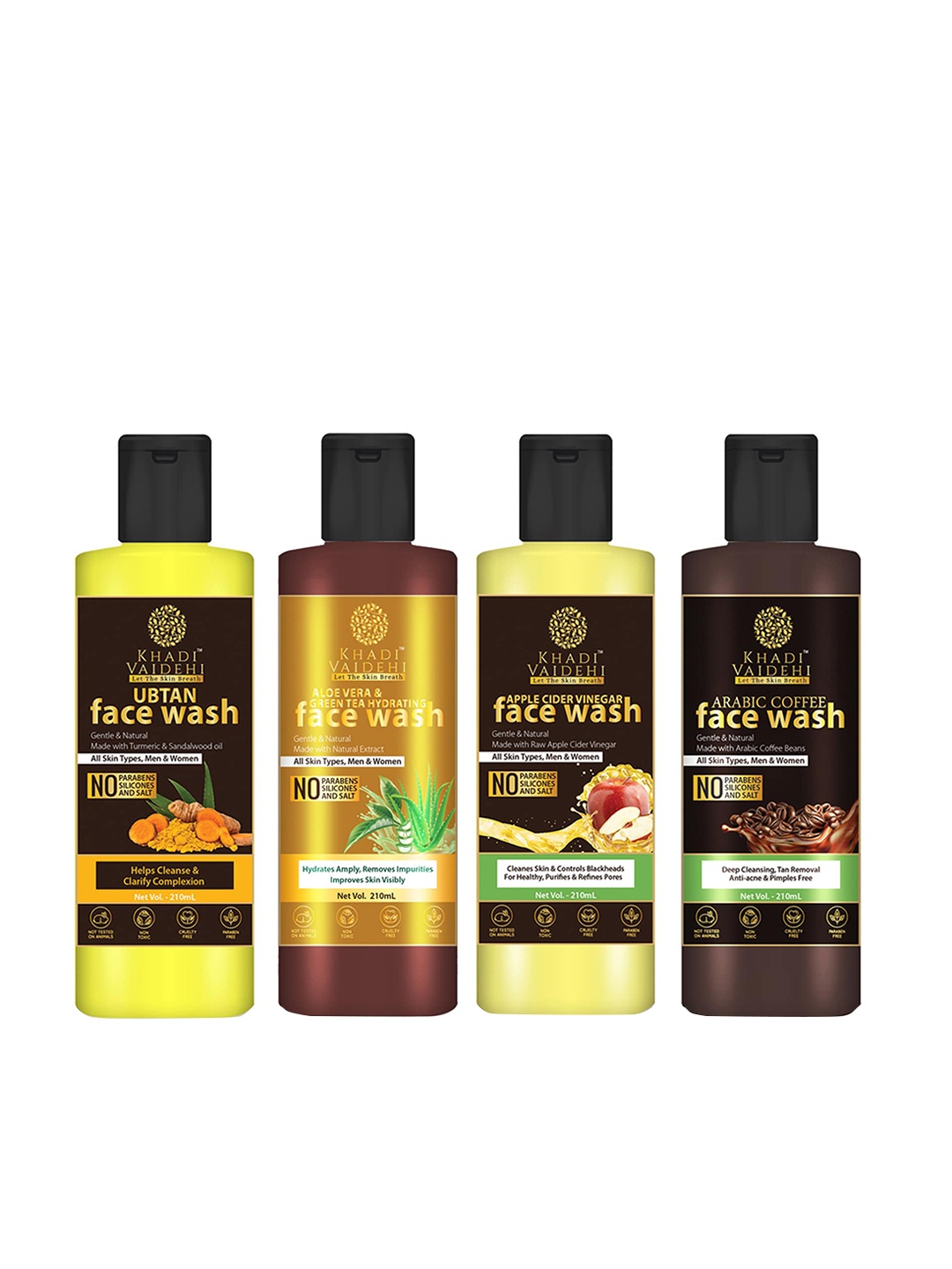 

Khadi Vaidehi Set of 4 Paraben Free Face Wash for All Skin Types - 210 ml Each, Brown