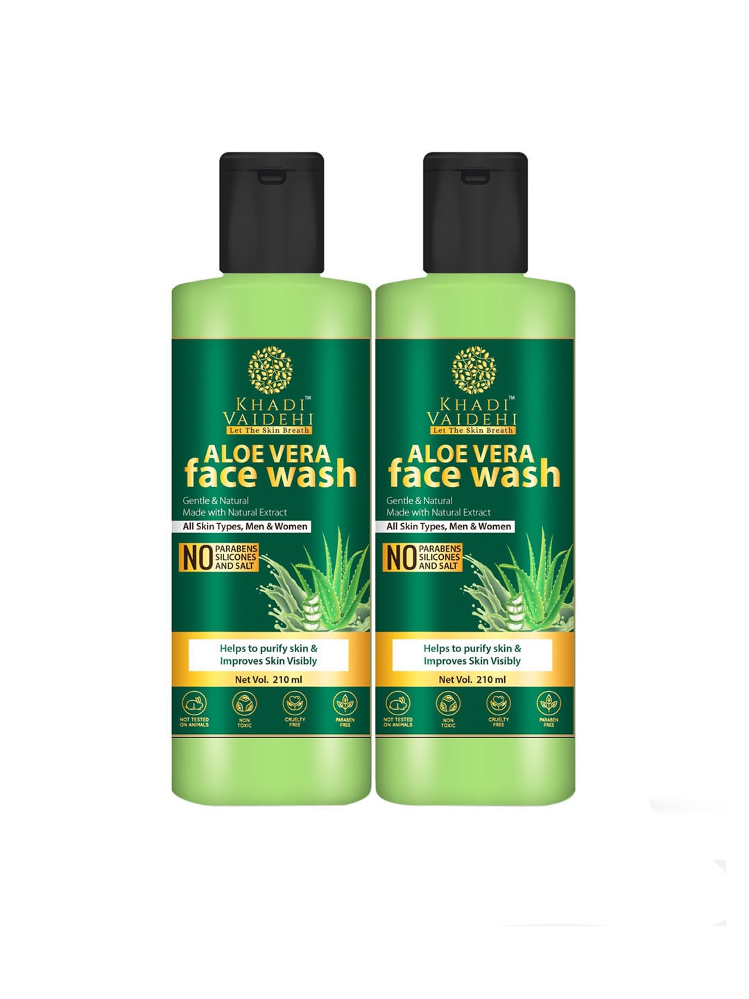 

Khadi Vaidehi Set of 2 No Parabens Aloe Vera Face Wash - 210 ml each, Green