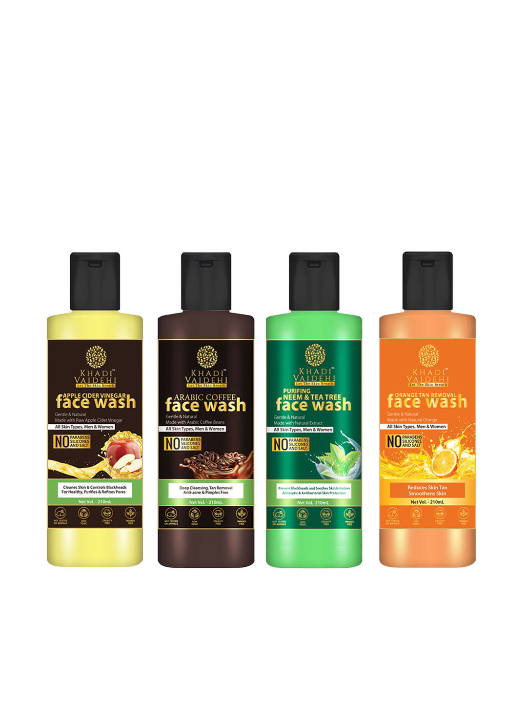 

Khadi Vaidehi Set of 4 Paraben Free Face Wash for All Skin Types - 210 ml Each, Multi