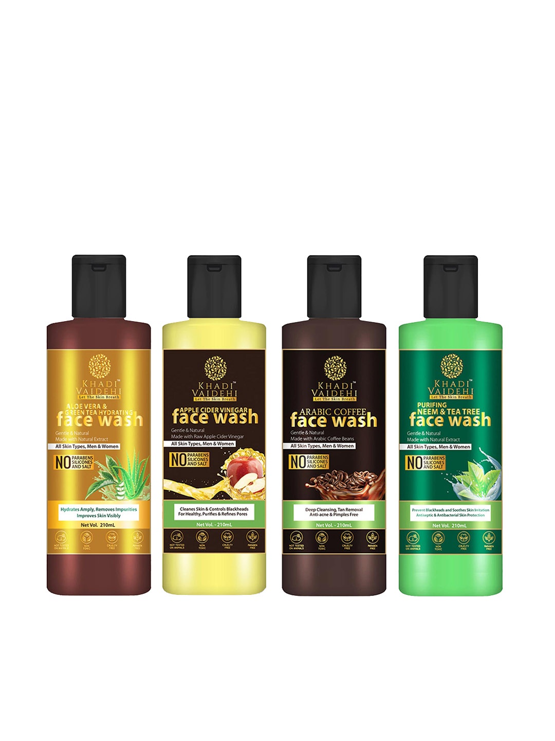 

Khadi Vaidehi Set Of 4 Paraben Free Face Wash For All Skin Types - 210 ml Each, Green