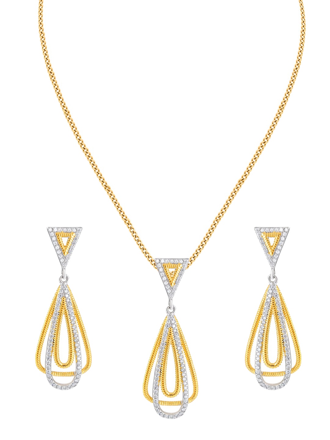 

ZILVER Silver-Plated White & Gold-Toned CZ-Studded Jewellery Set