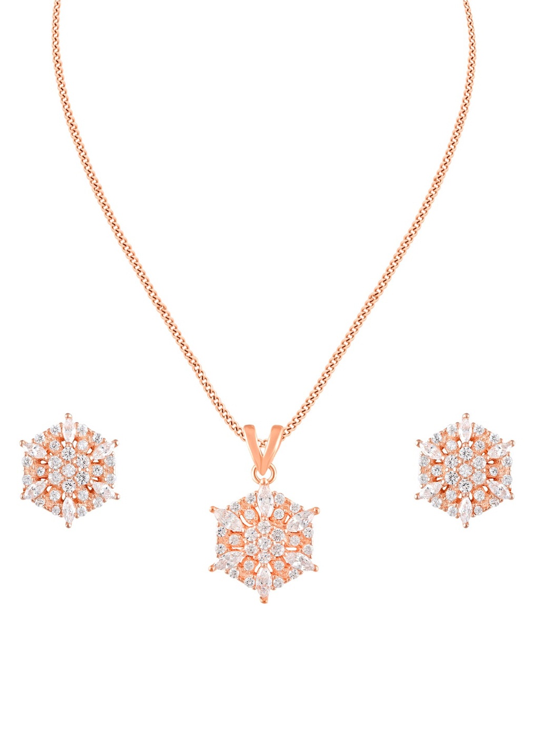 

ZILVER Rose Gold-Plated Pink CZ Studded Jewellery Set