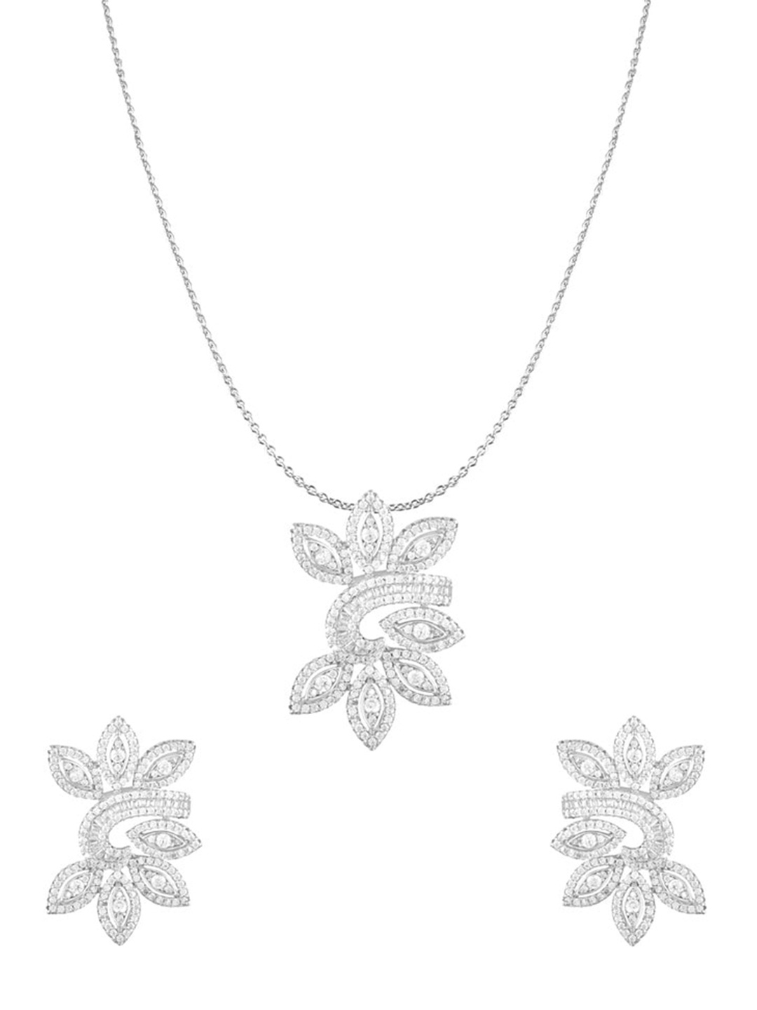 

ZILVER Silver-Plated White CZ Studded Pendant Earring Set