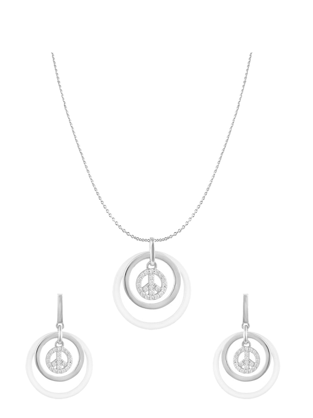 

ZILVER Silver-Plated White CZ Studded Pendant Earring Set