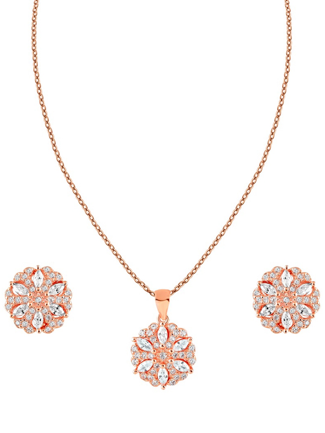 

ZILVER Rose Gold-Plated White CZ-Studded Jewellery Set