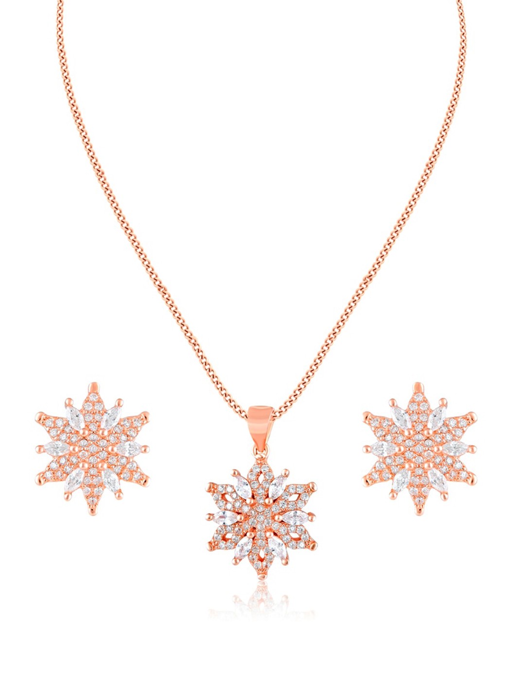 

ZILVER Rose Gold Plated Cubic Zirconia Studded Jewellery Set