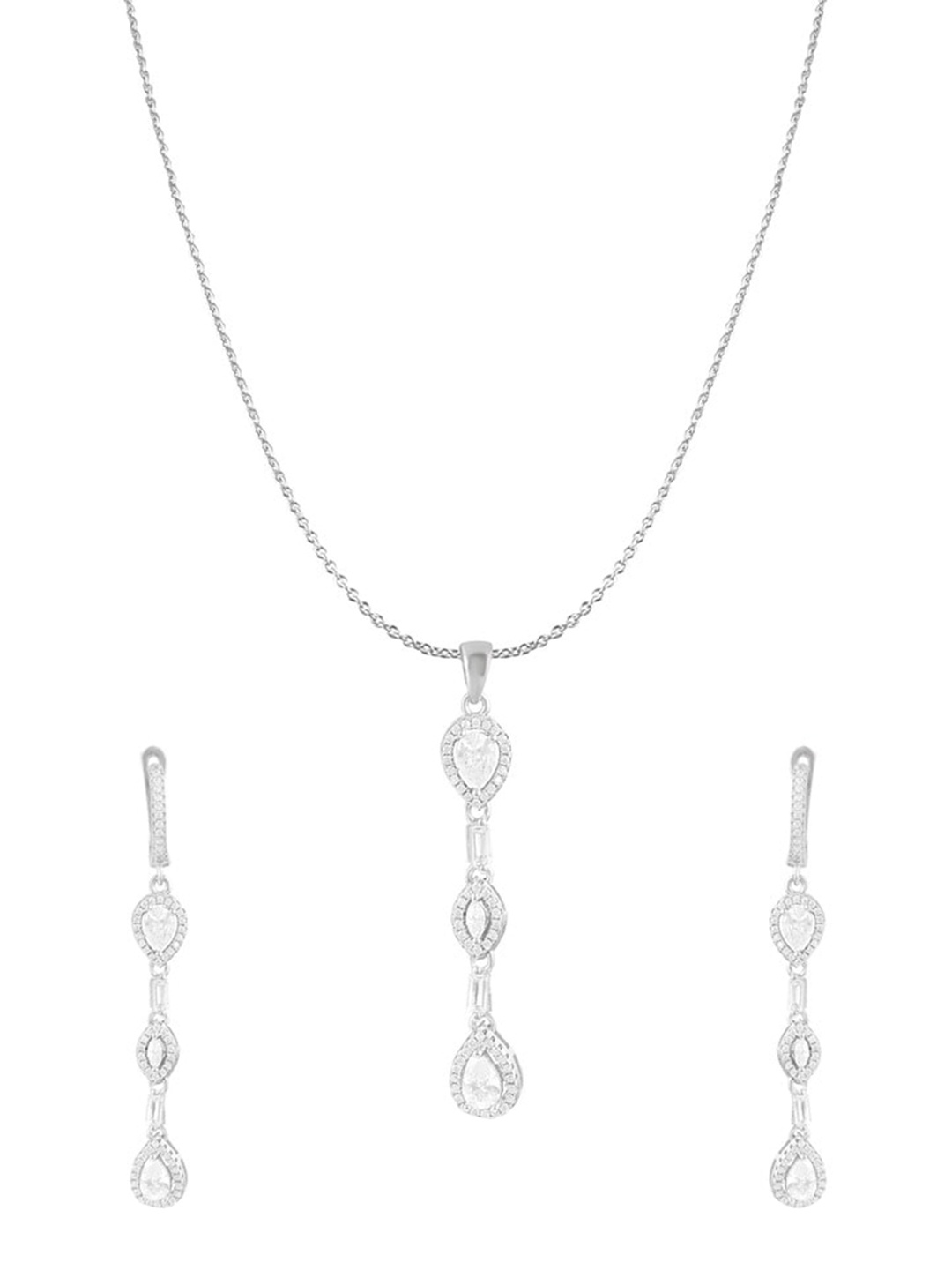 

ZILVER Silver-Plated White CZ Studded Jewellery Set