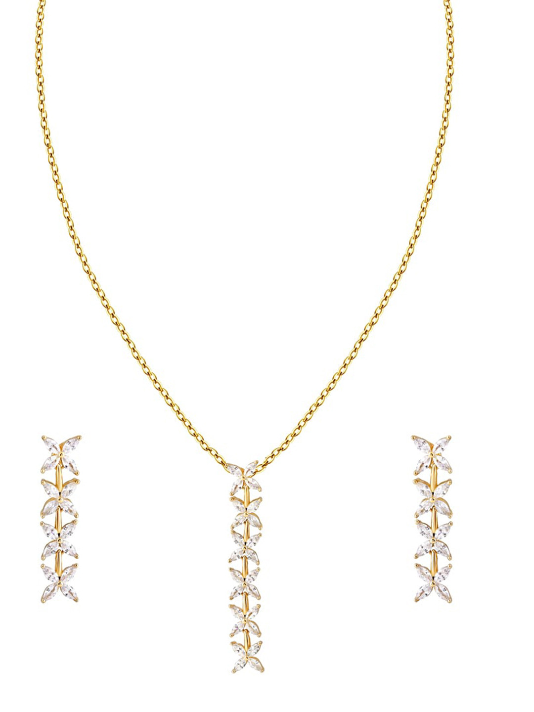 

ZILVER 925 Sterling Silver Gold-Plated White CZ Studded Handcrafted Pendant With Earring
