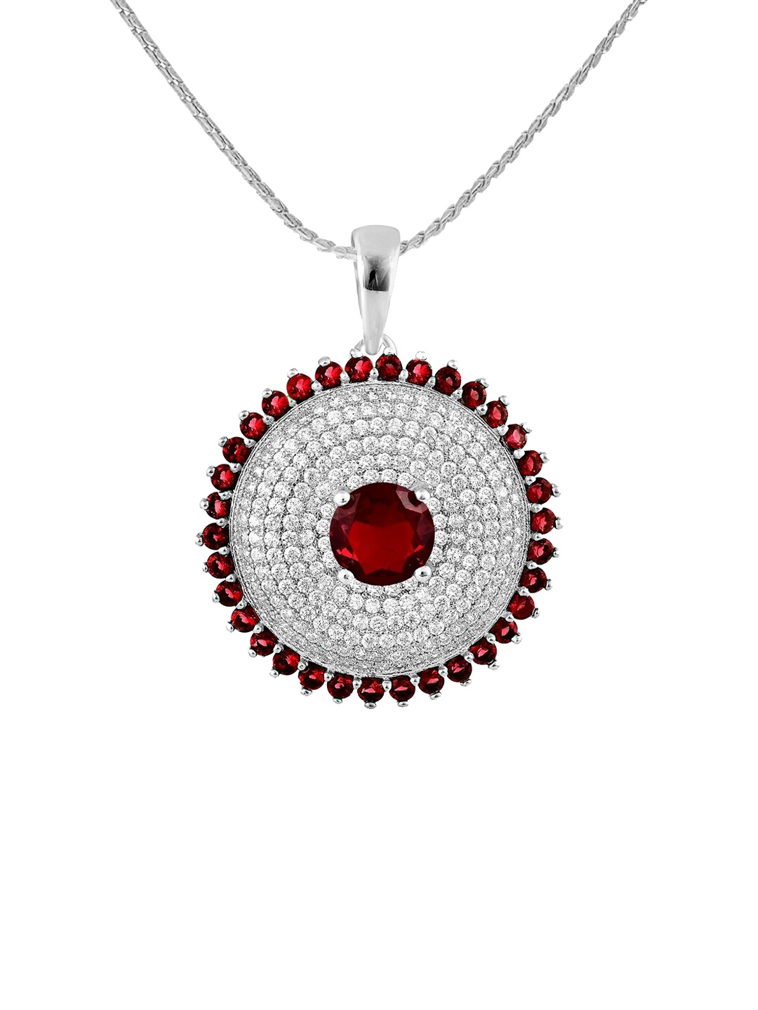 

ZILVER Silver-Plated White & Red CZ Studded Jewellery Set