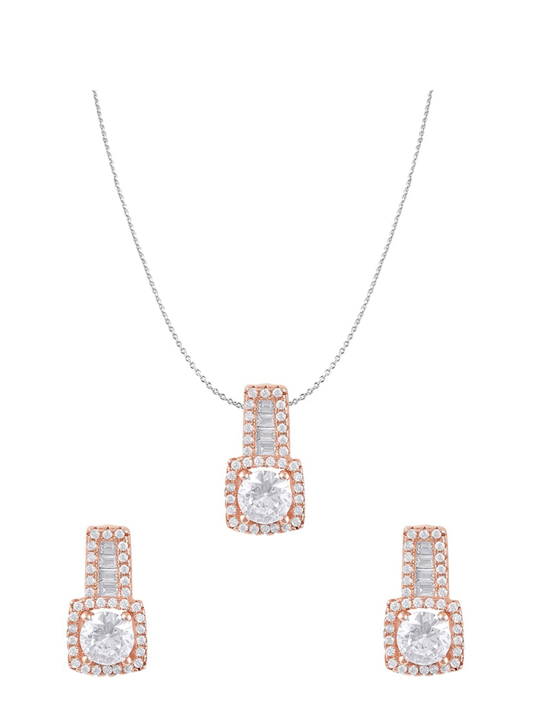

ZILVER Women Rose-Gold Plated Cubic Zirconia Studded Jewellery Set