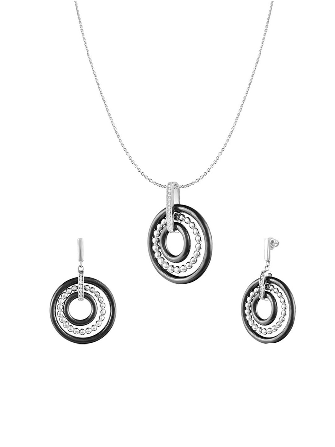 

ZILVER Silver-Plated & White CZ Stone-Studded Pendant Earring Set