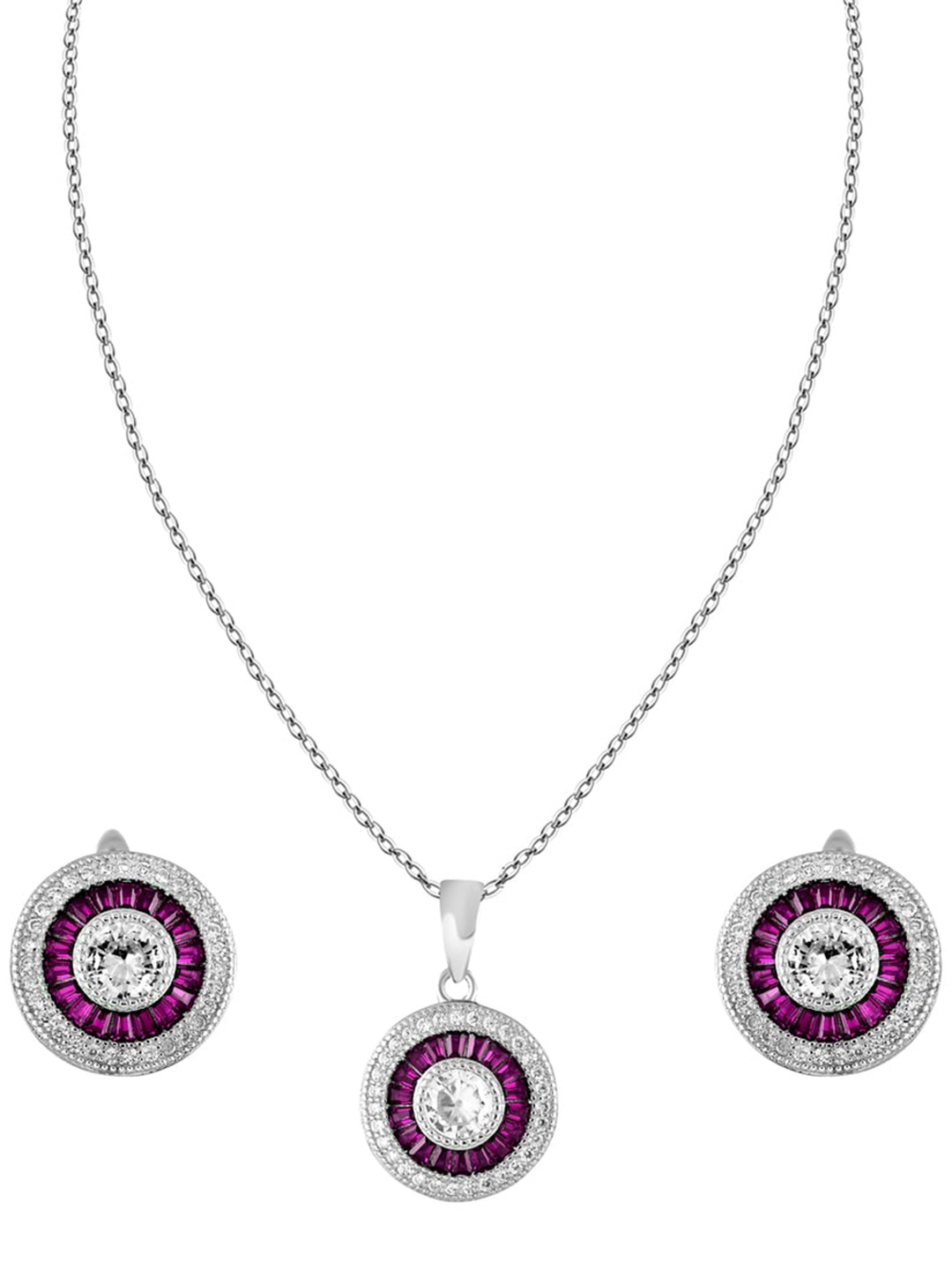 

ZILVER Silver-Plated White & Purple CZ Studded Jewellery Set
