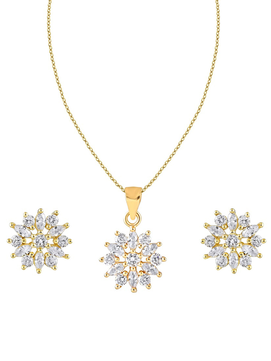 

ZILVER 925 Sterling Silver Gold-Plated White CZ Studded Handcrafted Pendant With Earring