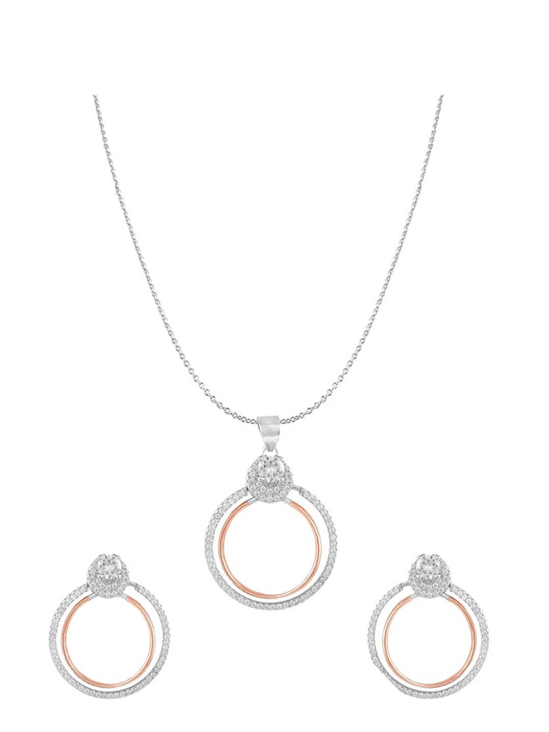 

ZILVER Silver-Plated White CZ Studded Pendant Earring Set