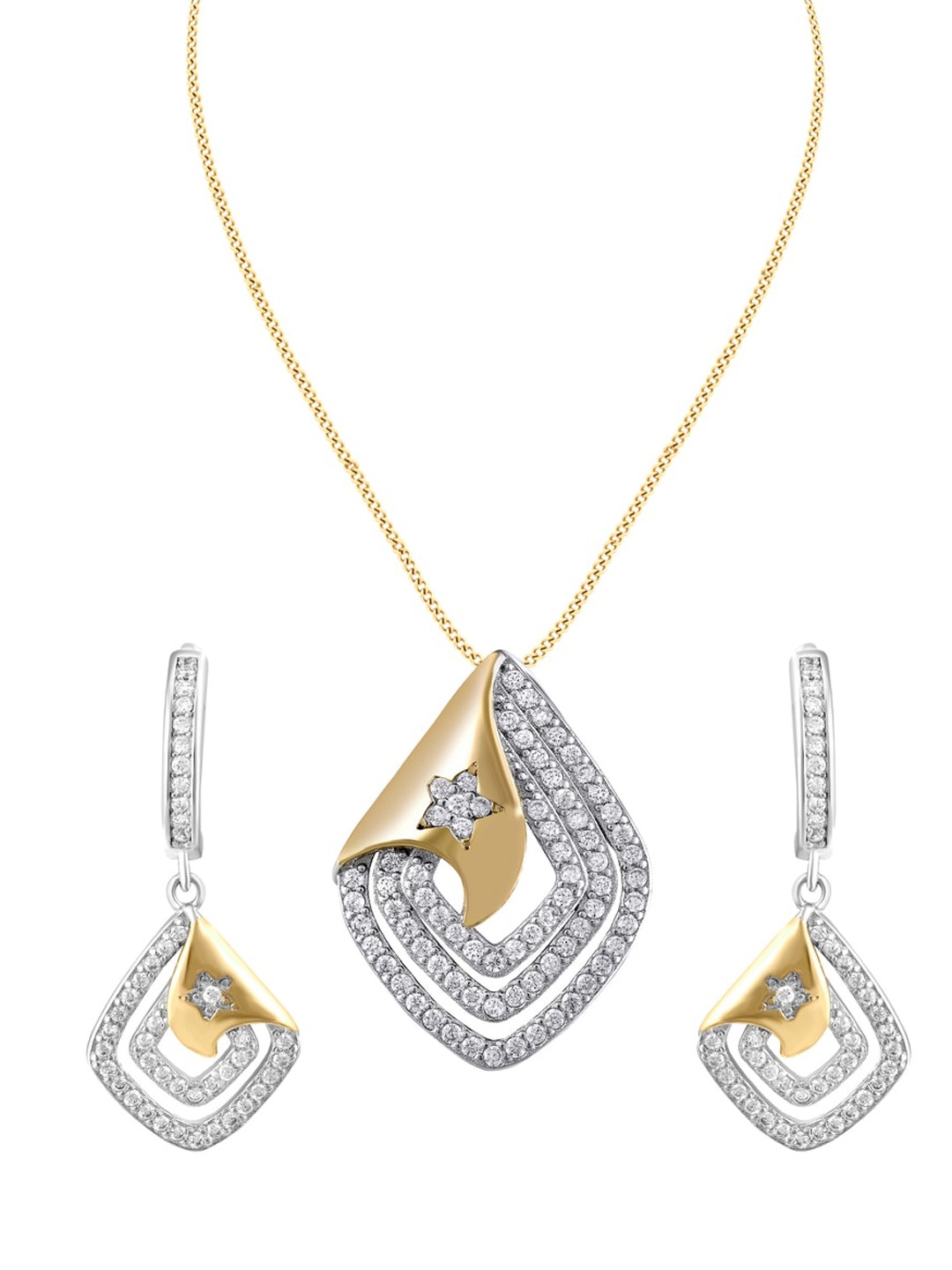 

ZILVER Silver-Plated White CZ Studded Pendant & Earring Set