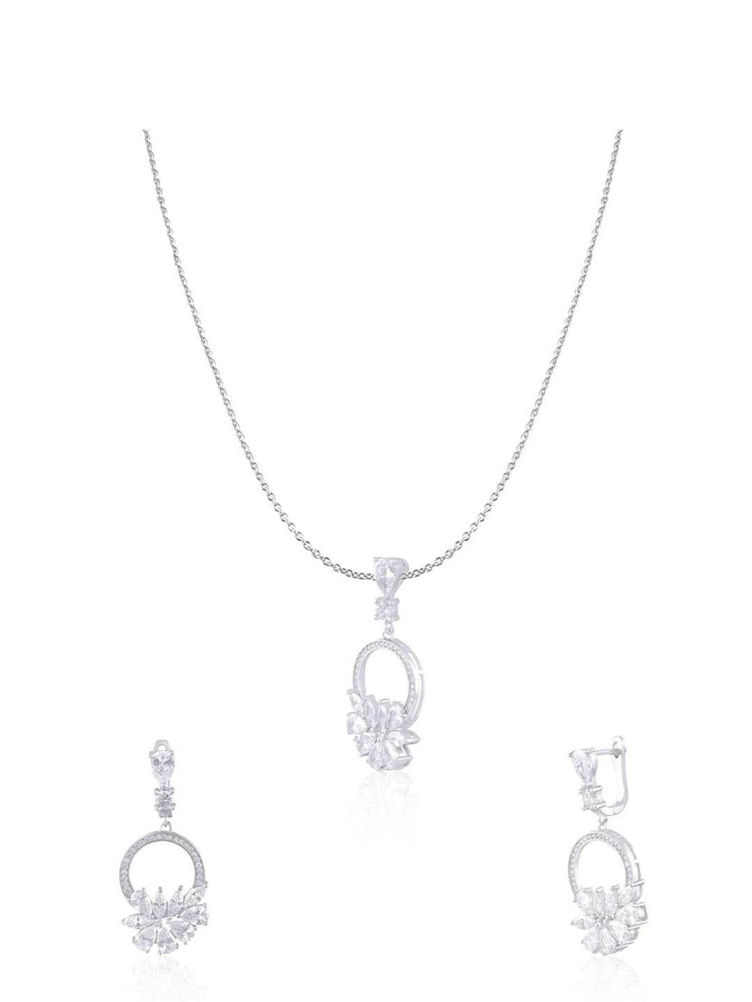 

ZILVER Silver-Plated White CZ Studded Pendant Earring Set