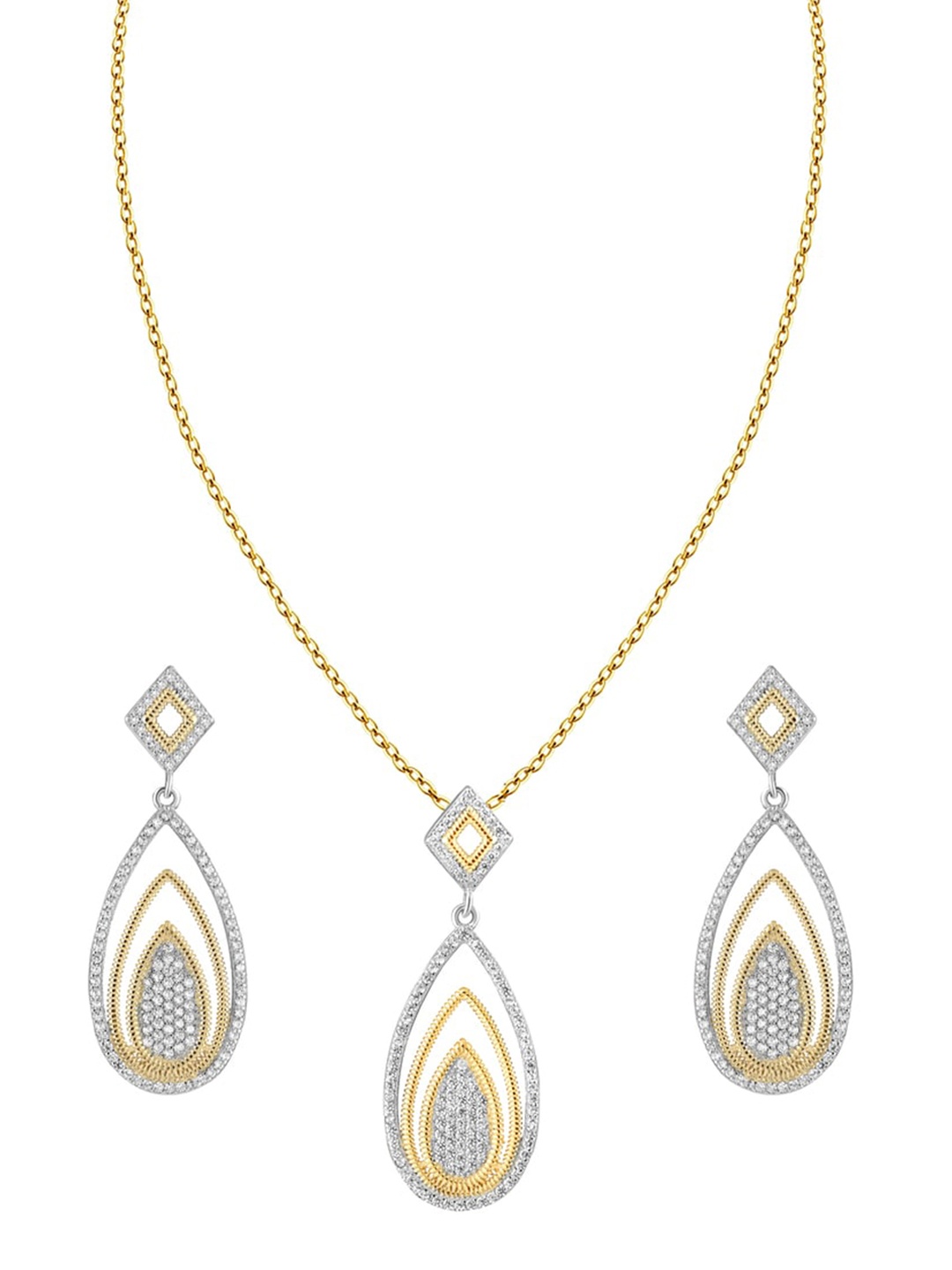 

ZILVER Silver Plated White CZ Studded Pendant & Earring Set