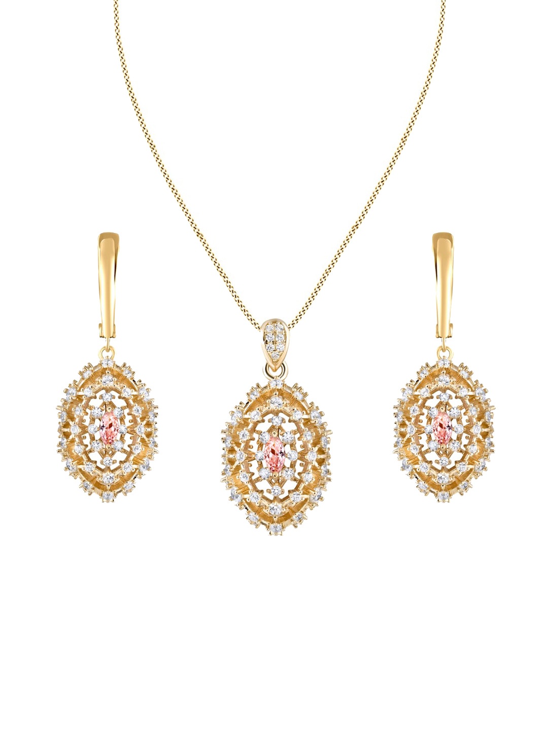 

ZILVER Gold-Plated White & Pink CZ-Studded Jewellery Set