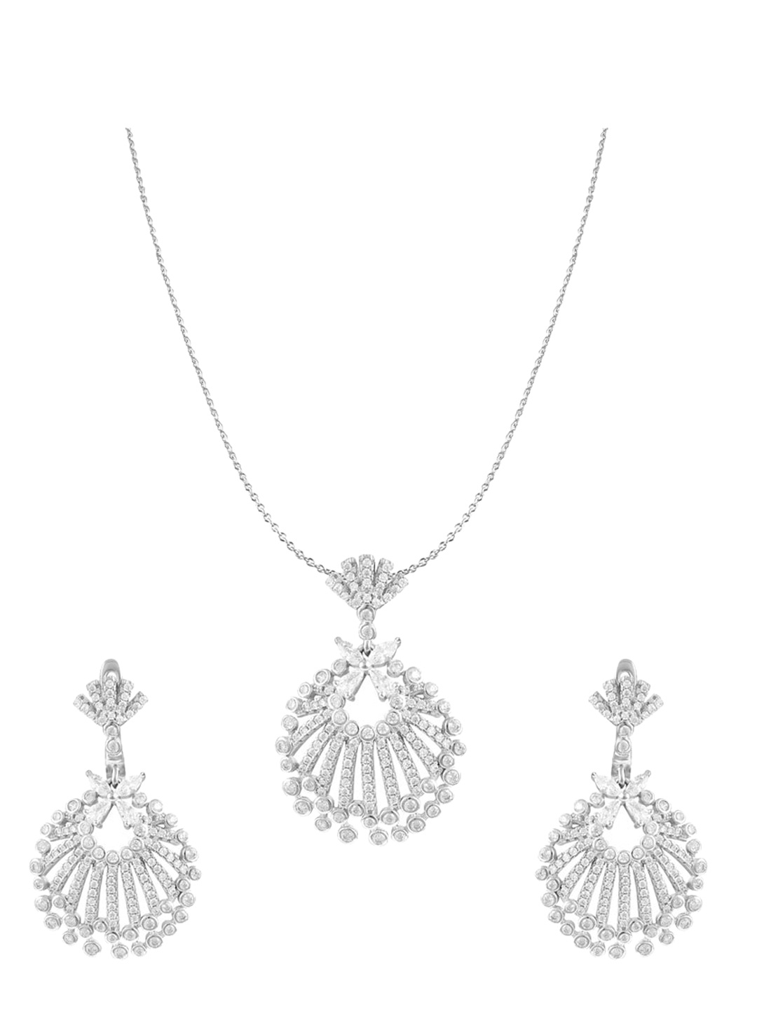 

ZILVER Silver-Plated White CZ Studded Jewellery Set