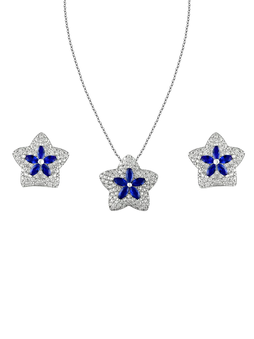 

ZILVER Silver Plated White CZ Studded Handcrafted Pendant & Earring Set