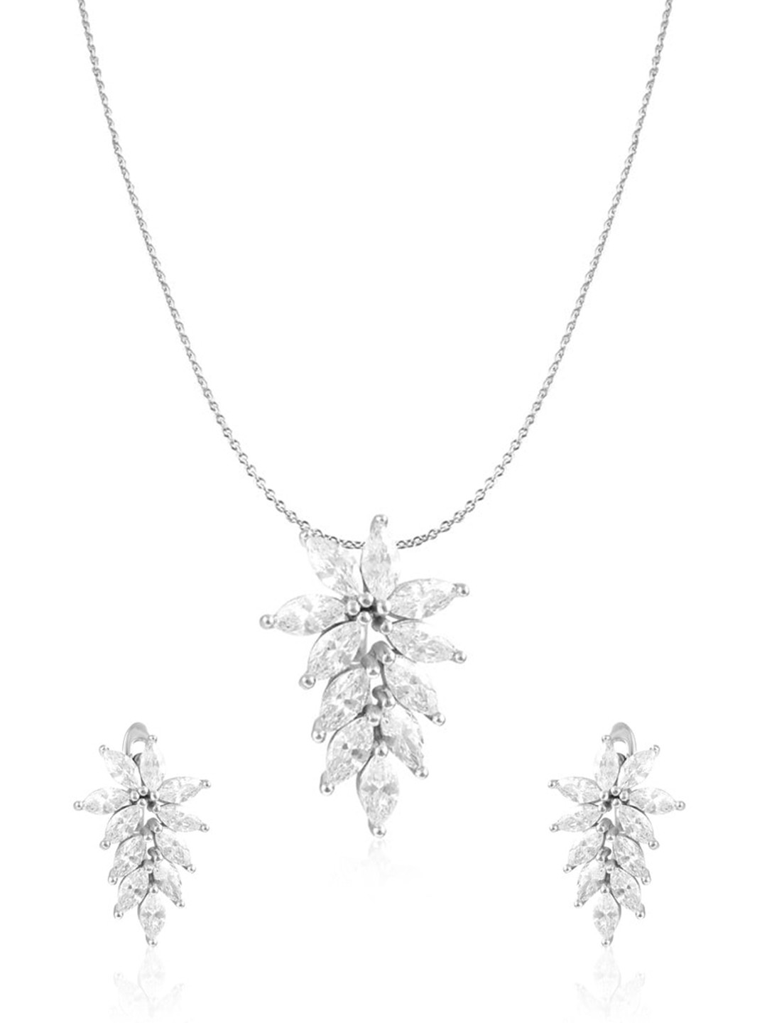 

ZILVER Silver-Plated White CZ Studded Jewellery Set