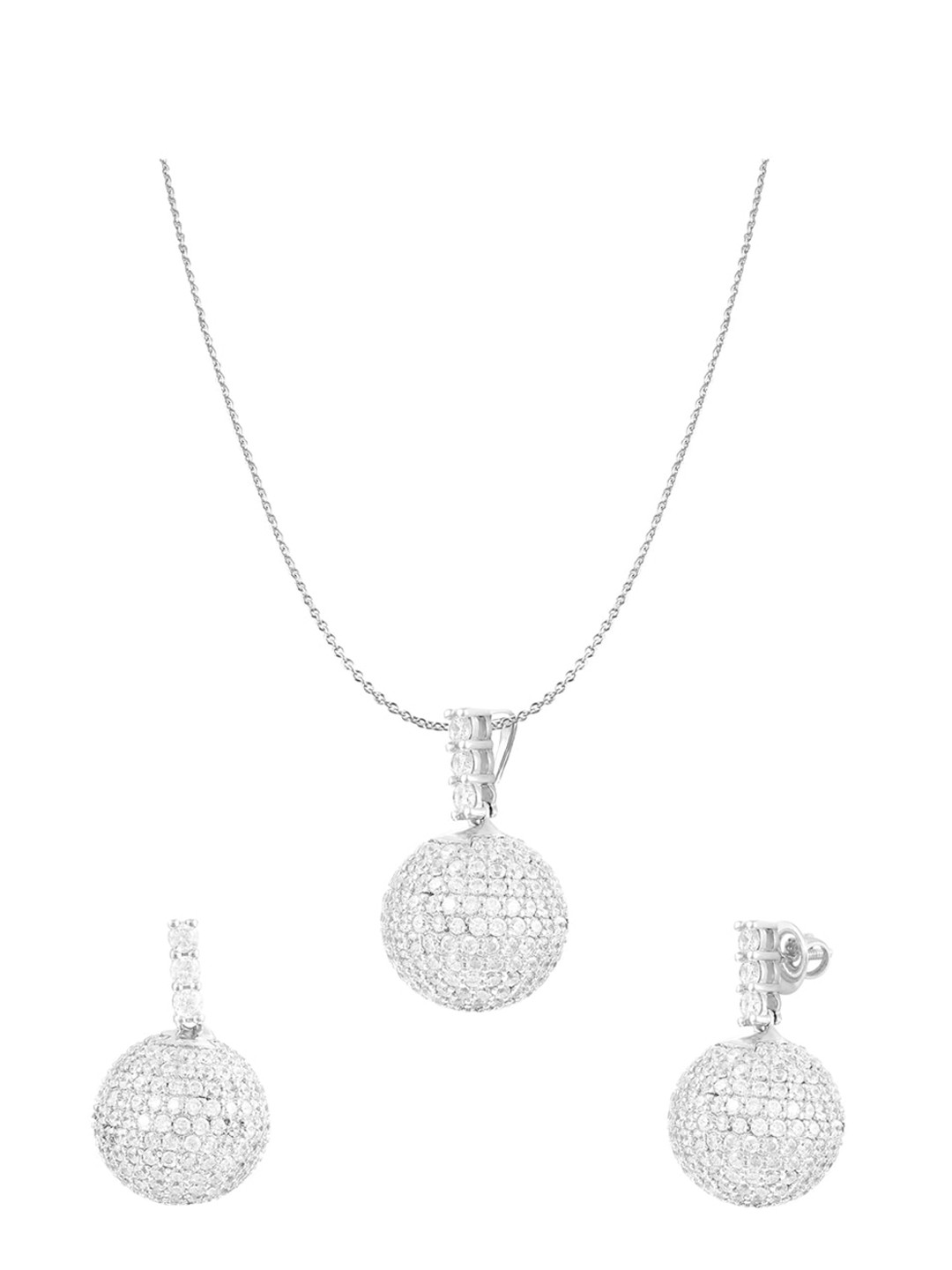 

ZILVER Silver-Plated & White CZ Stone Studded Jewellery Set