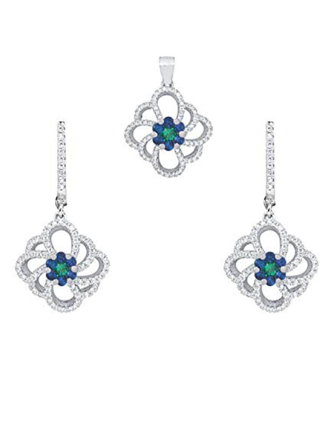 

ZILVER Silver-Plated White & Blue CZ-Studded Jewellery Set